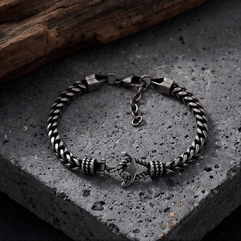 Kemston Anchor Chain Bracelet for Men Titanium Steel Curb Link Nautical KB215363-KFC