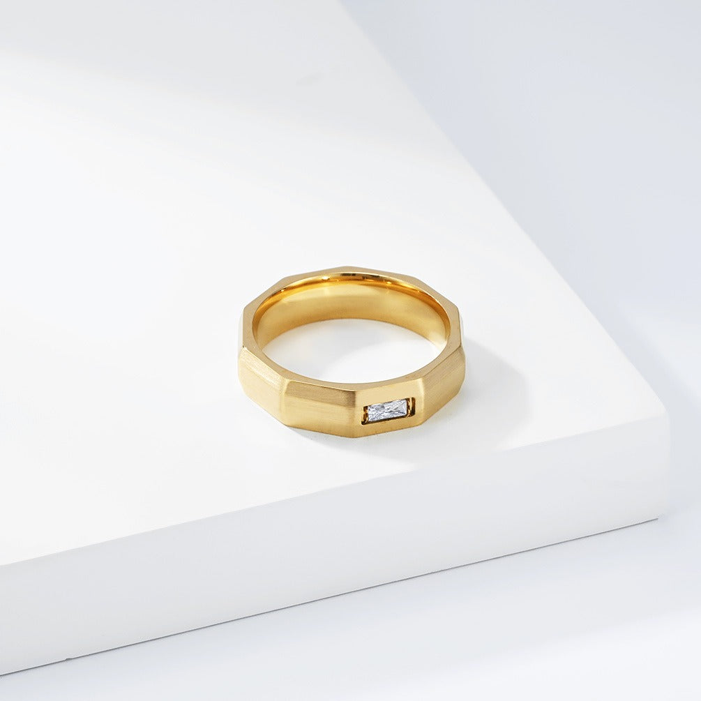 Kemstone Geometric Faceted Stainless Steel Ring for Men Women K-R1131