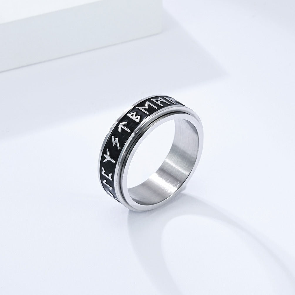 Kemstone Viking Rune Spinner Ring – Stainless Steel Rotatable Vintage Band K-R1065