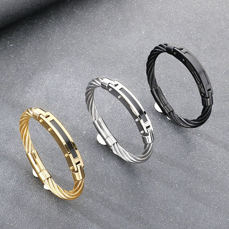 Kemstone Carbon Fiber Curved Plate Bracelet for Men – Titanium Steel with Vintage Wire Design KB210557-KFC