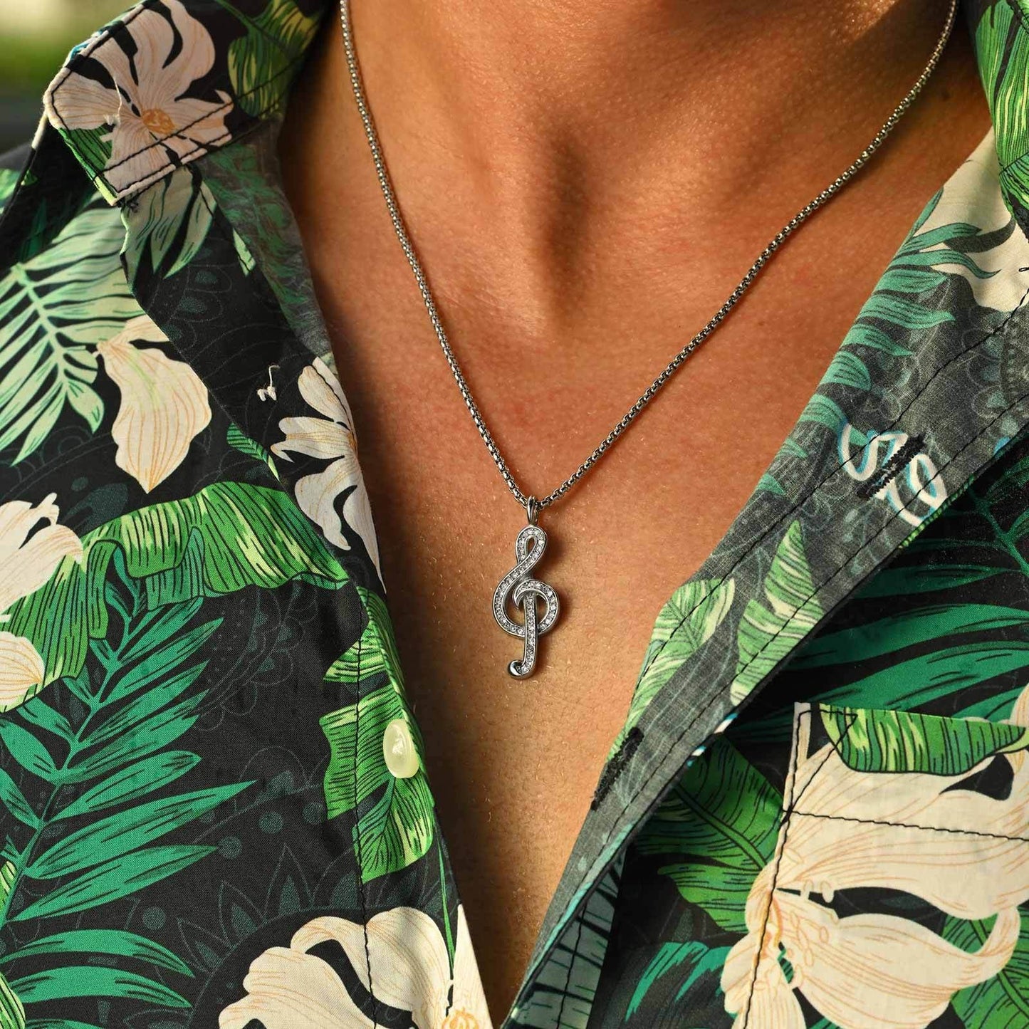 Kemstone Men’s Stainless Steel Treble Clef Necklace – Crystal Rhinestone PN-2229
