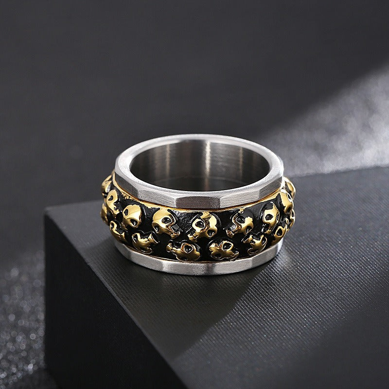 Kemstone Rotating Skull Spinner Ring for Men – Double Row Titanium Steel KR101538-KFC
