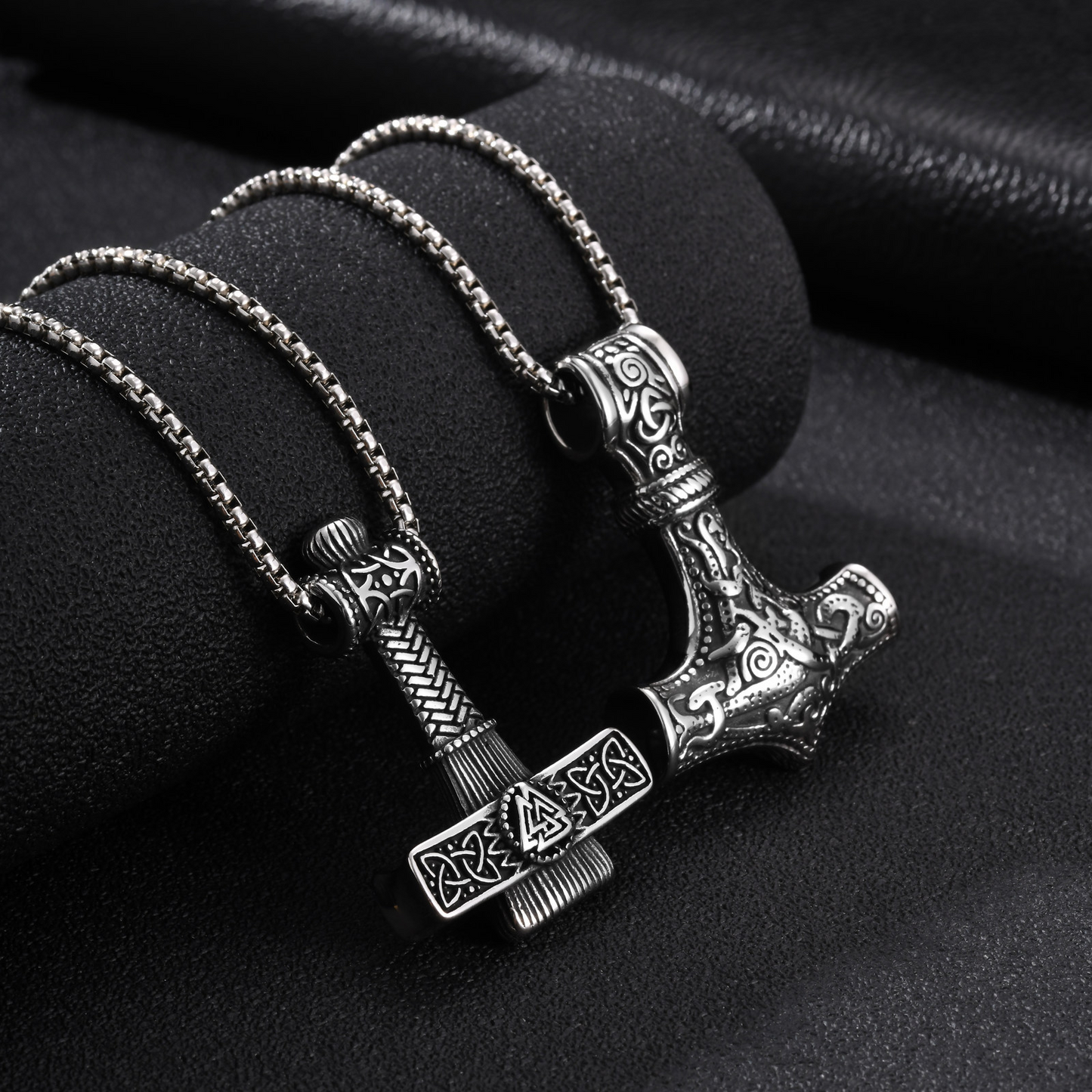 Kemston Stainless Steel Viking Thor Hammer Pendant Necklace for Men Nordic Symbol Chain PN-2416