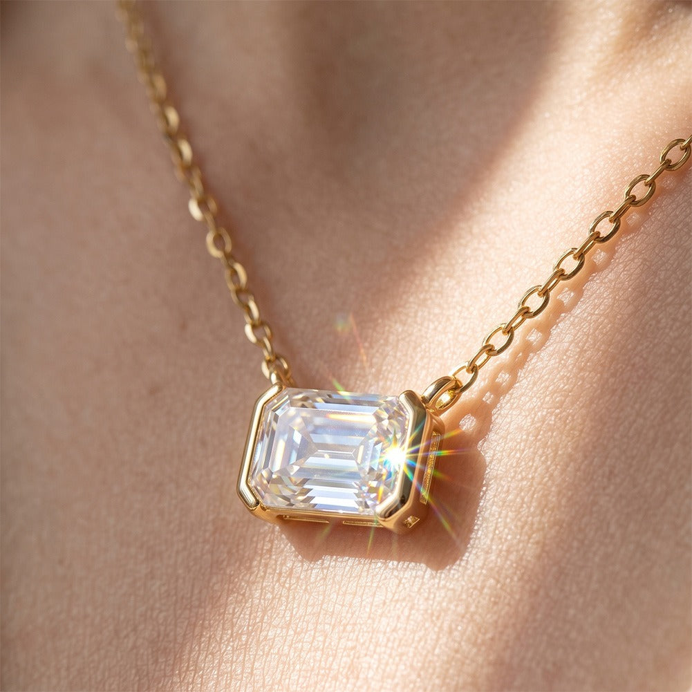 Kemston Emerald Cut Moissanite Pendant Necklace for Women 925 Sterling Silver SMON29