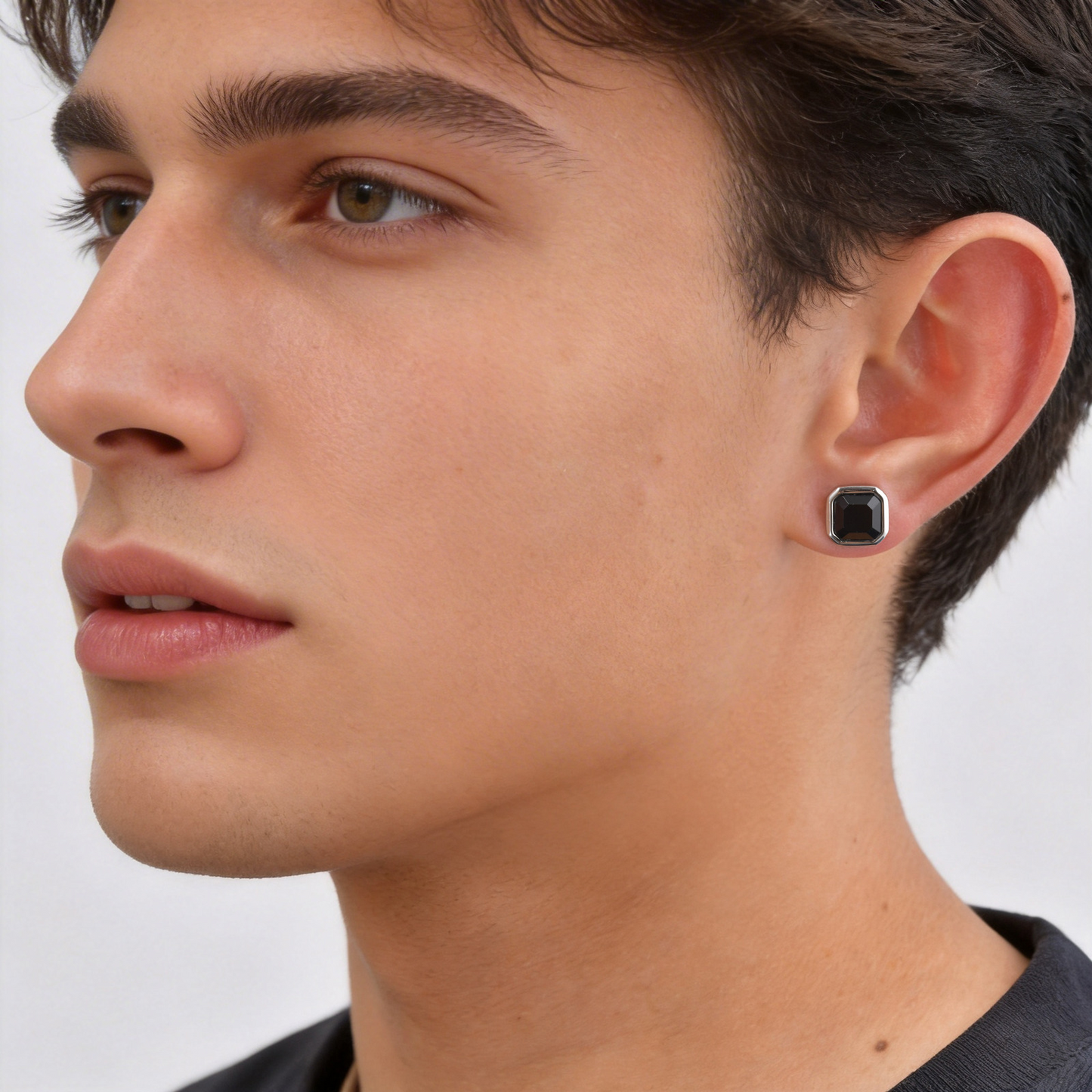 Kemstone Black Onyx Stud Earrings Stainless Steel Square Geometric for Men ES-734