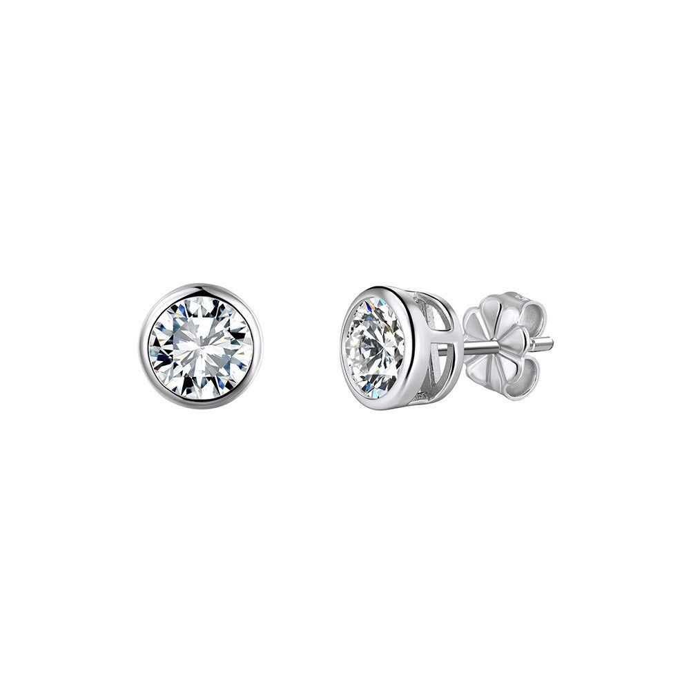 Kemstone Prong Set Round Moissanite Stud Earrings for Women – 925 Sterling Silver, 14K Gold/ Silver MOE16