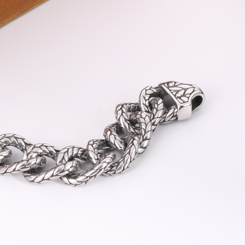 Kemstone Vintage Byzantine Chain Bracelet – Textured Titanium Steel for Men KB165136-KJX
