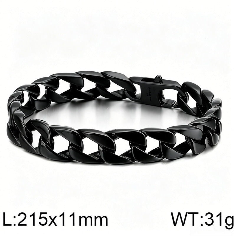 Kemston Titanium Steel Wide Cuban Link Bracelet for Men 11MM KB26873-D