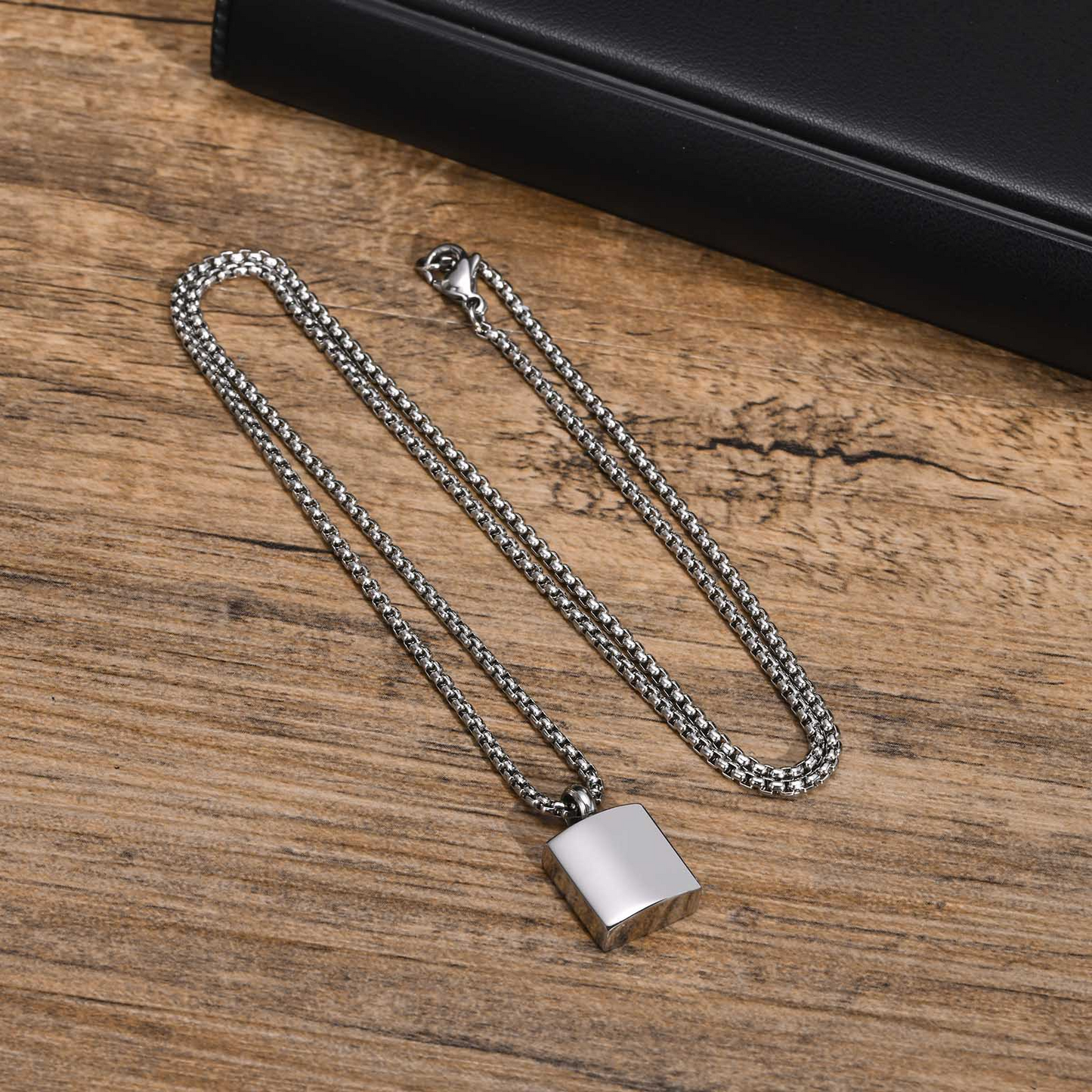 Kemstone Square Keepsake Pendant Necklace for Men Women Stainless Steel Minimalist Locket PN-1871