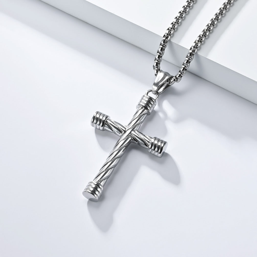 Kemstone Stainless Steel Twisted Cross Pendant Necklace for Men – Punk Style K-PT617
