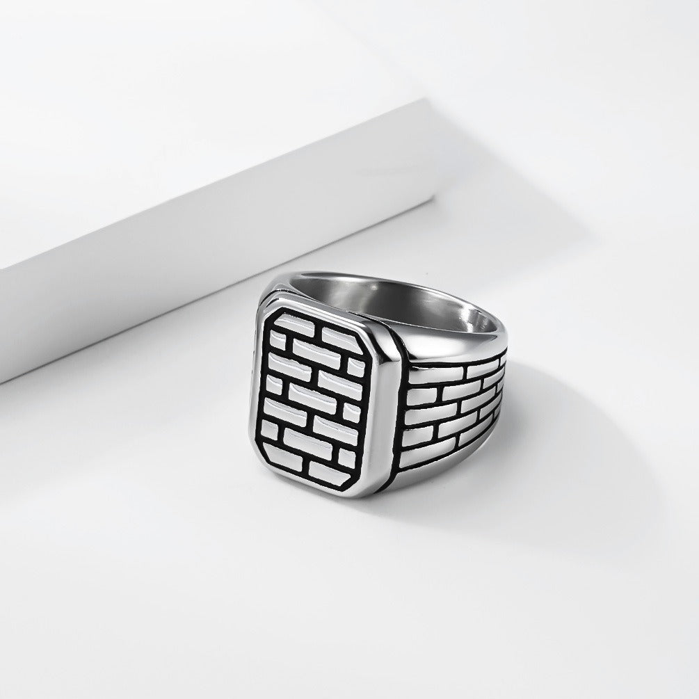 Kemstone Brick Pattern Ring for Men Stainless Steel K-R1181