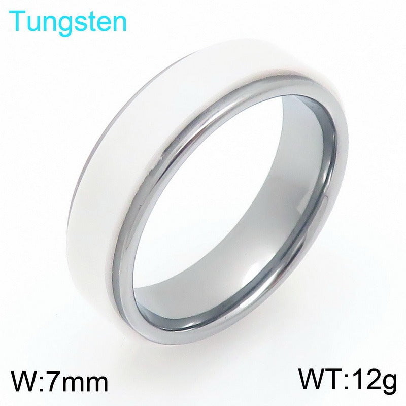 Kemstone Tungsten Steel Ring for Men & Women – Ceramic Inlay / Faceted Black Enamel Band 6mm 7mm KR114248-TS