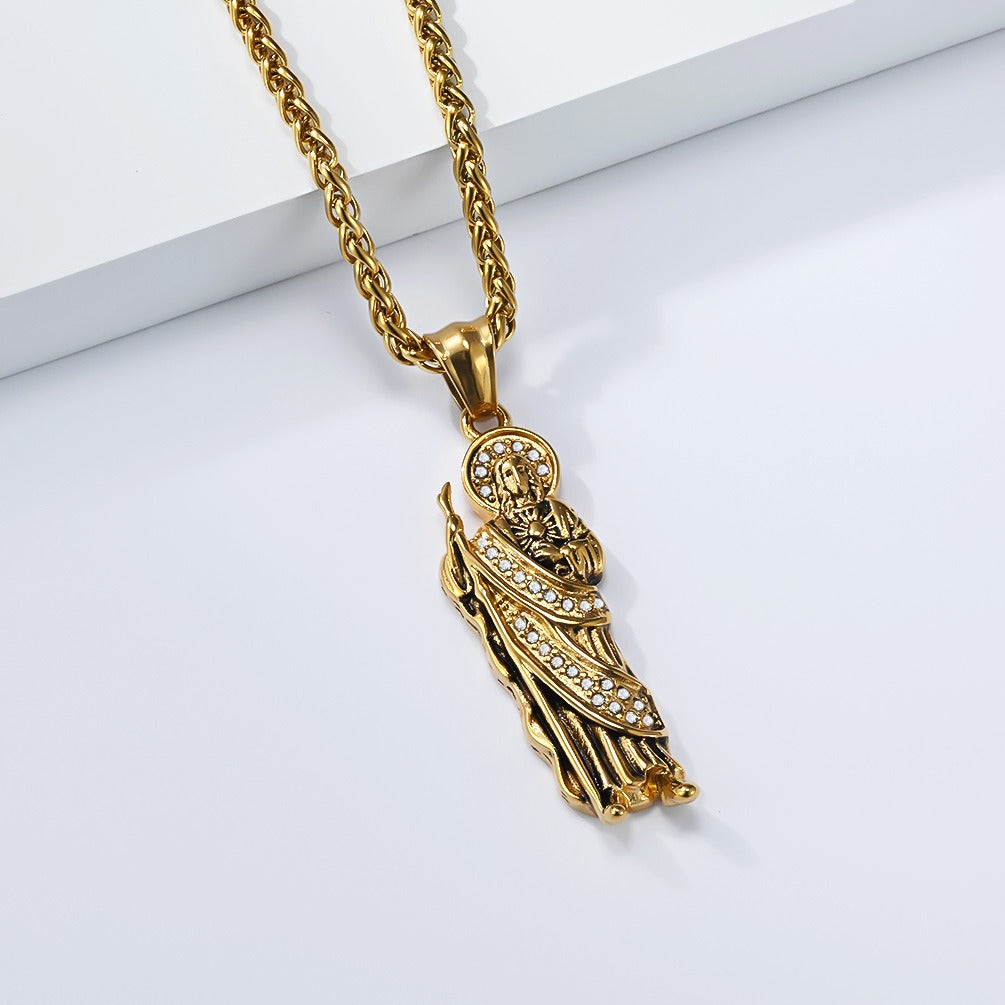 Kemstone Stainless Steel Figure Pendant Necklace – Cubic Zirconia Vintage Style for Men K-R679