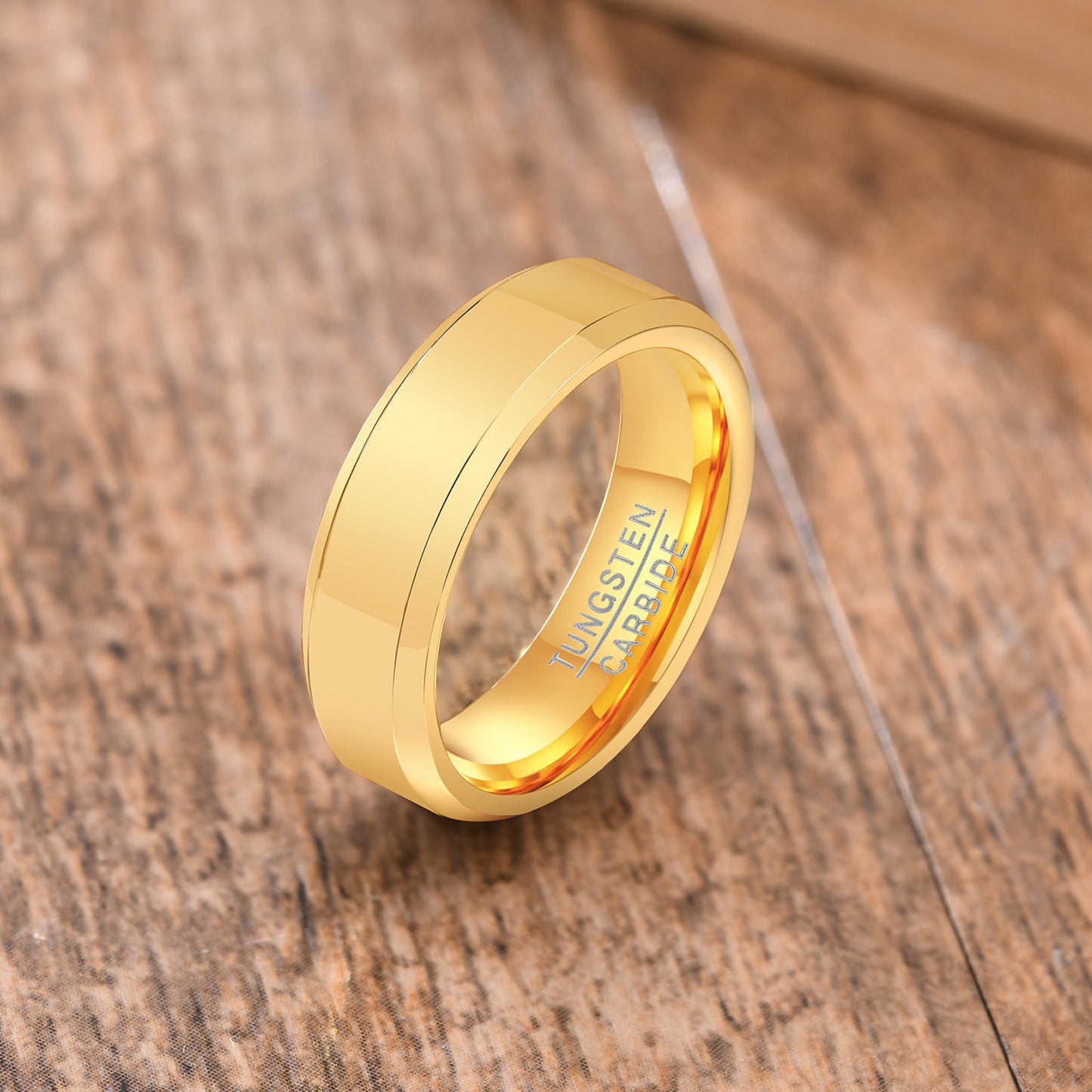 Kemstone Tungsten Carbide Ring for Men – Faceted Edge Gold Tone TCR-013