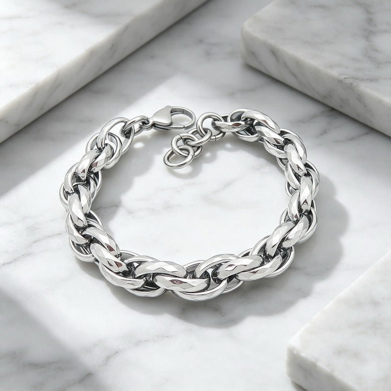 Kemstone Titanium Steel Twisted Chain Bracelet for Men Hammered Texture 11mm KB215659-KFC