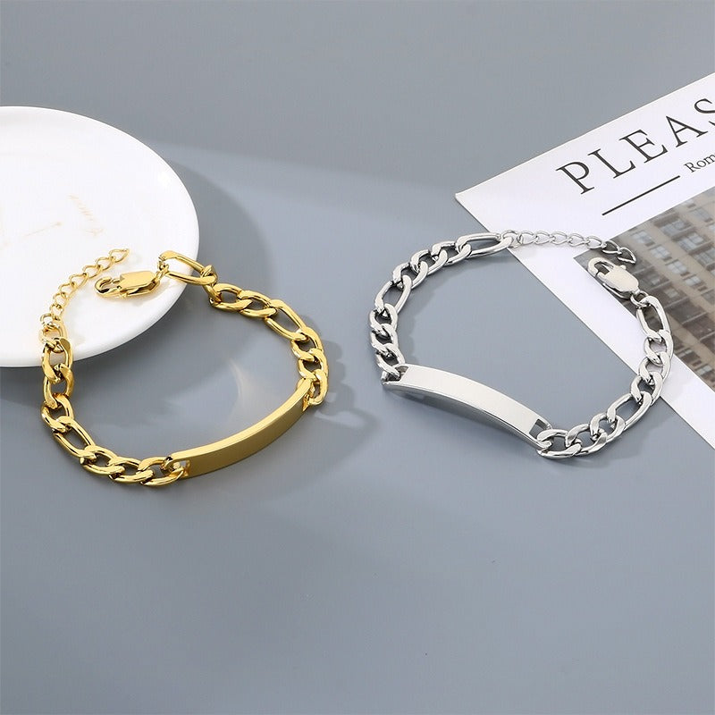 Kemstone ID Bracelet for Men Titanium Steel Cuban Chain Curved Bar KB212145-KFC