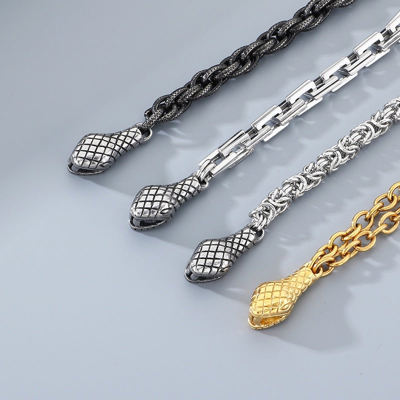 Kemstone Punk Snake Head Chain Bracelet for Men – Titanium Steel 200mm KB203290-Z