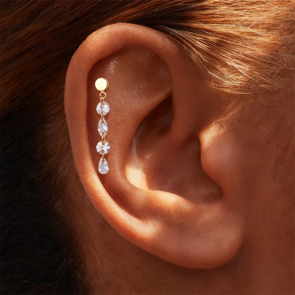 Kemstone S925 Sterling Silver Cubic Zirconia Tassel Ear Chain for Women,Dangle Cartilage Hoop Jewelry 60265475190C