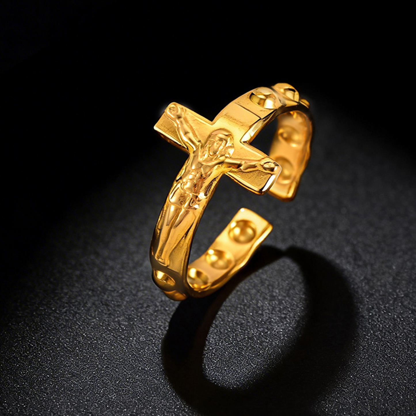 Kemstone Stainless Steel Cross Open Ring for Men Vintage RC-1073