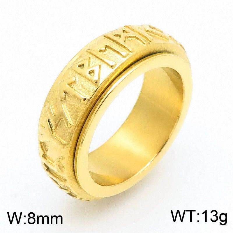 Kemstone Viking Rune Spinner Ring – Titanium Steel Nordic Band for Men | Gothic Punk Street Style KR110119-K