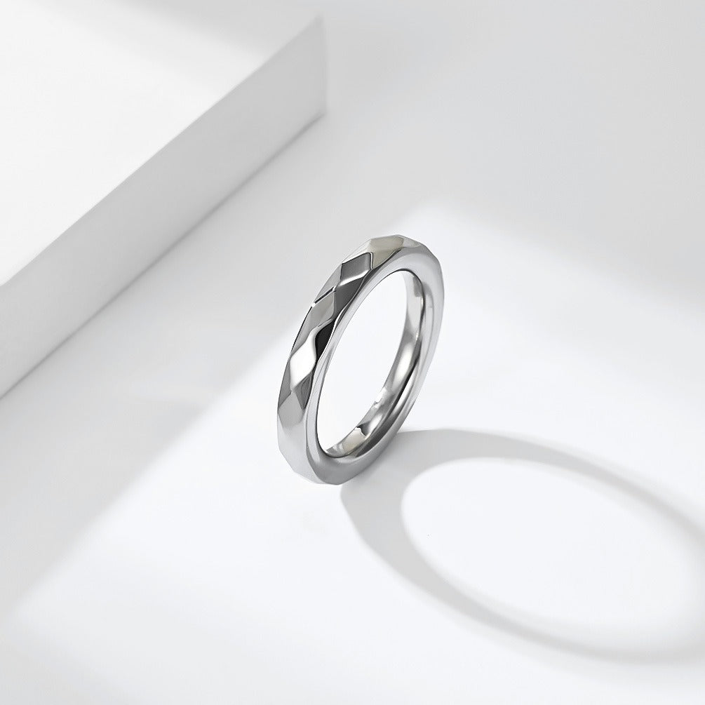 Kemstone Faceted Ring for Men Stainless Steel Rounded Edge K-R1232