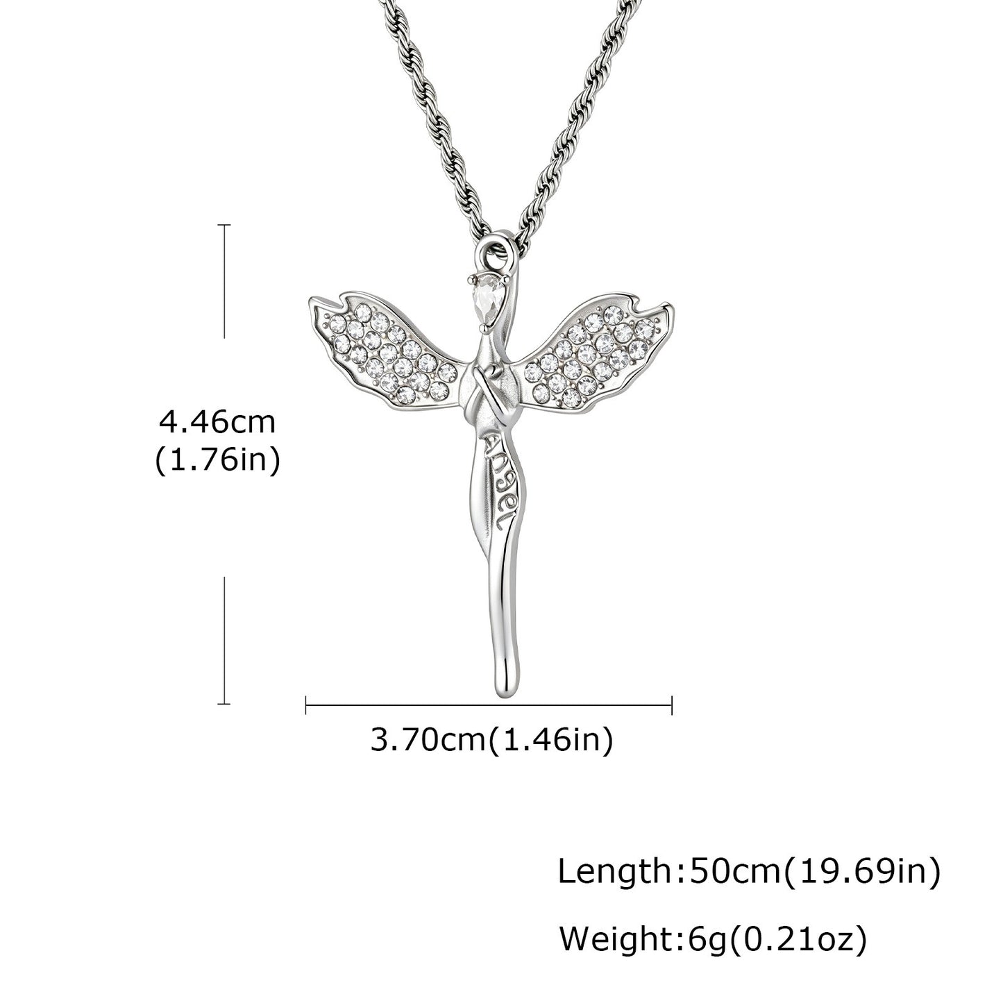 Kemston Stainless Steel Angel Wing Cross Pendant Necklace for Men Women PN-2404