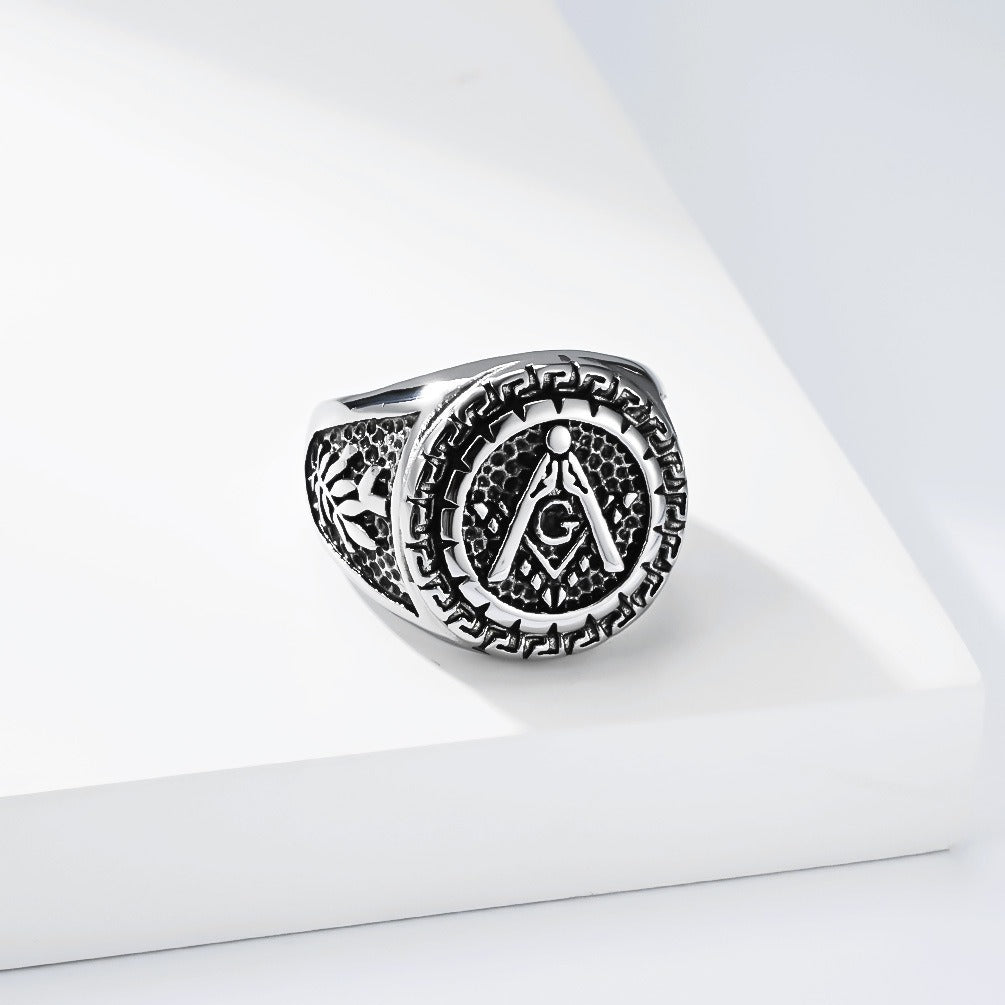 Kemstone Stainless Steel Vintage Geometric Compass Signet Ring for Men K-R11790