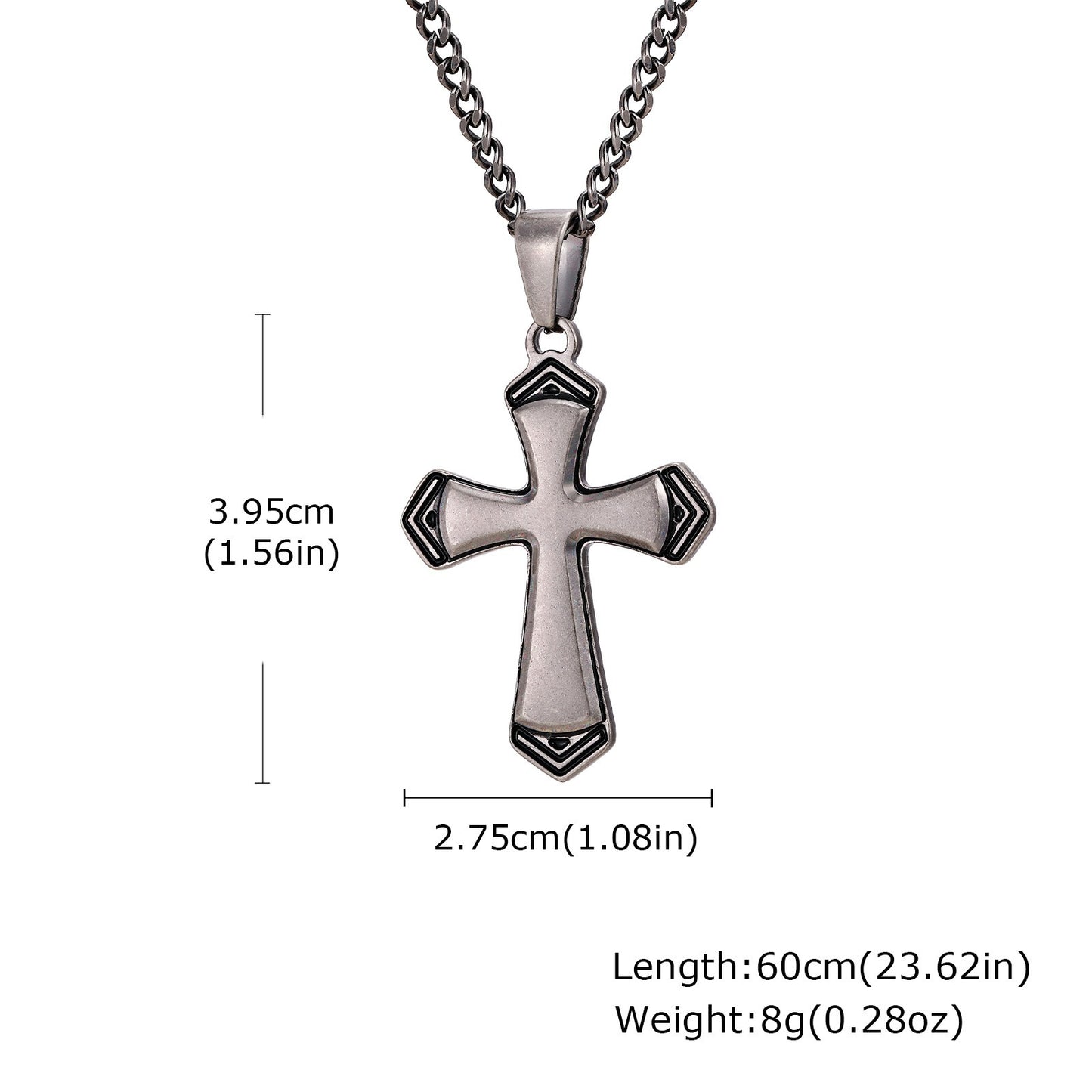 Kemstone Stainless Steel Faceted Cross Pendant Necklace for Men PN-2263