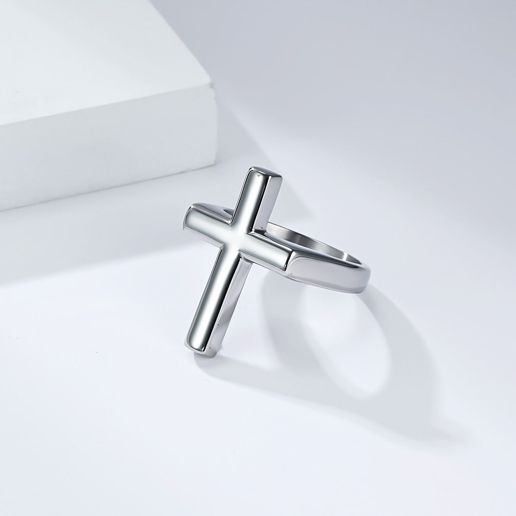 Kemstone Titanium Steel Cross Ring for Men Minimal Style K-R1118
