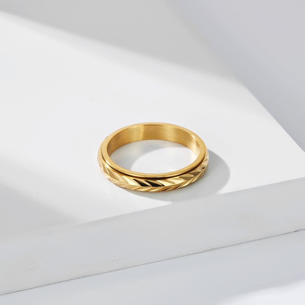 Kemstone Stainless Steel Wheat Pattern Spinner Ring for Men & Women K-R12540