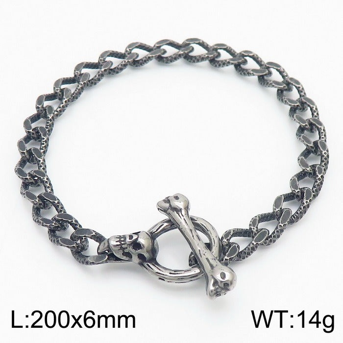 Kemstone Bone Clasp Skull Bracelet for Men Titanium Steel Vintage Chain Detail KB179416-Z
