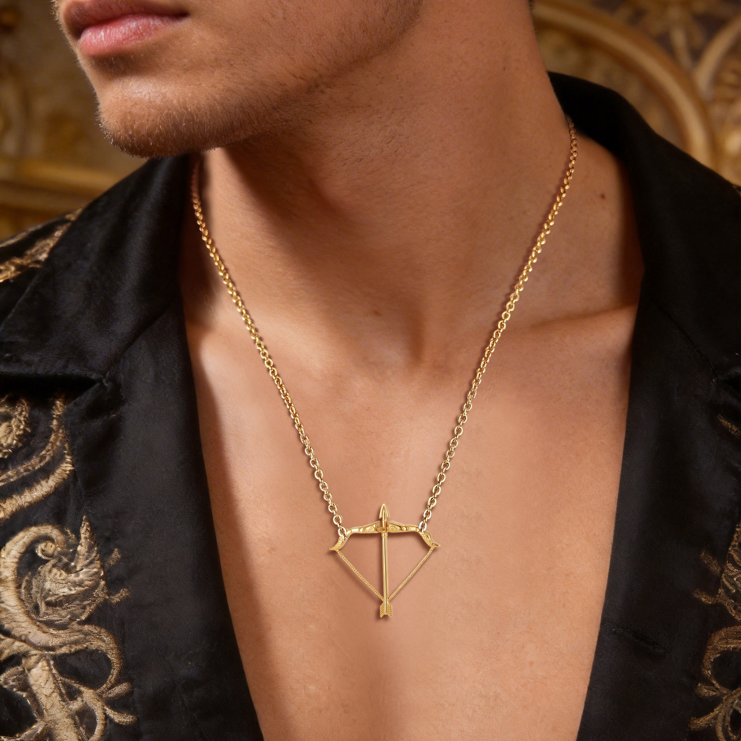Kemstone Stainless Steel Bow Arrow Pendant Necklace for Men Gold Tone NC-2638G