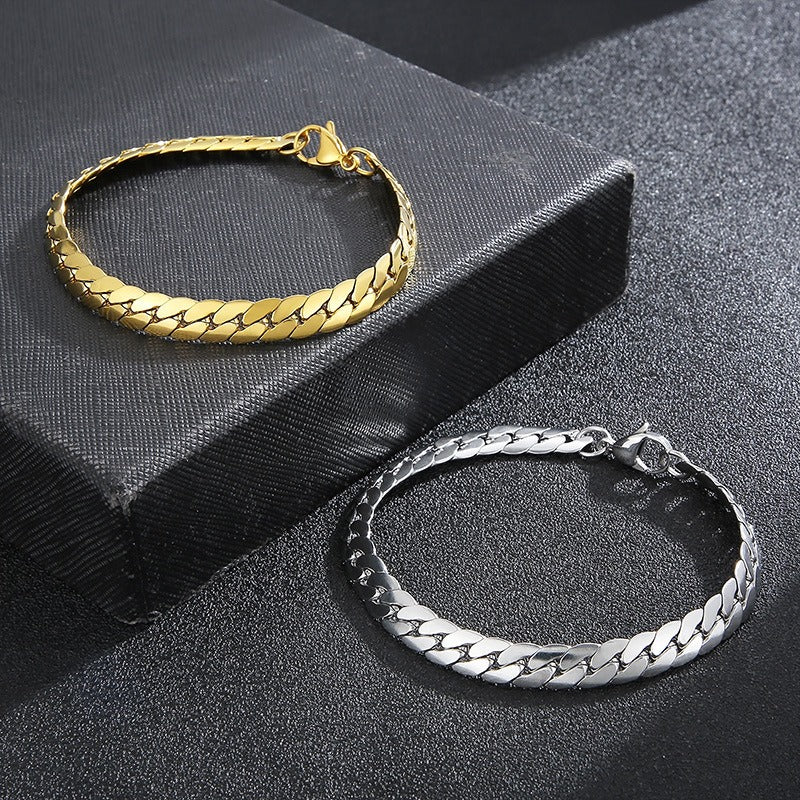 Kemstone Men's Stainless Steel Flat NK Chain Bracelet - Modern Minimalist Unisex Jewelry for Daily Wear & Gift KB138281-Z