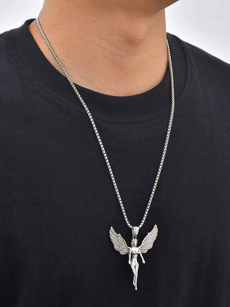 Kemstone Stainless Steel Winged Figure Necklace for Men Vintage Streetwear PN-2414