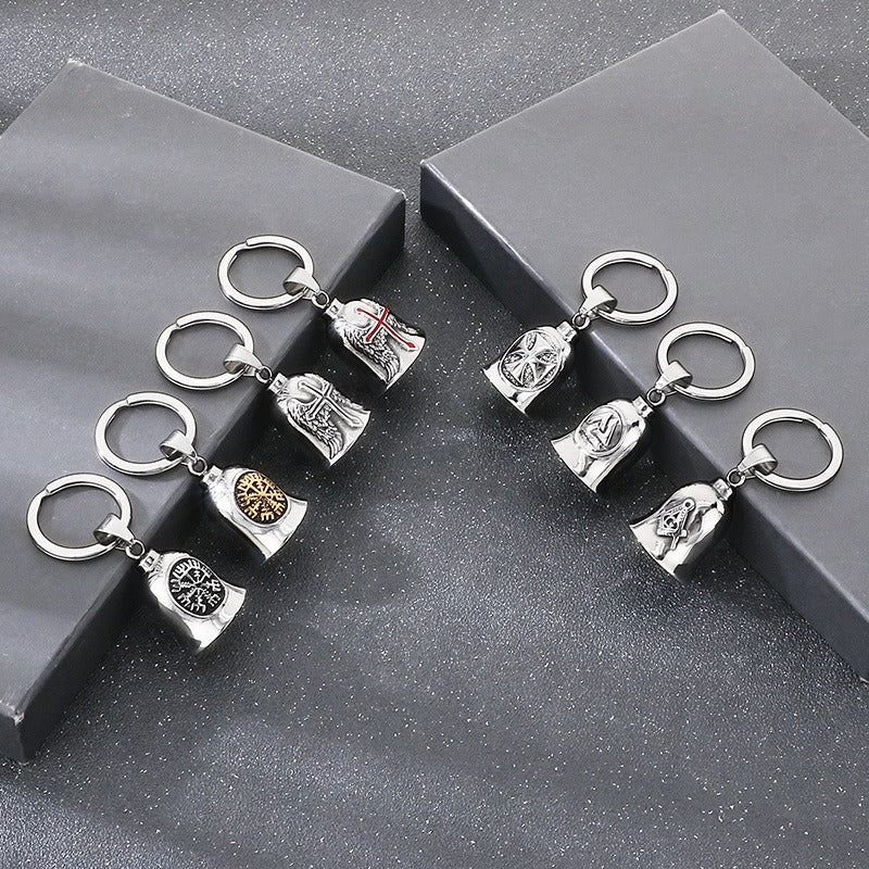 Kemstone Viking Compass Bell Keychain – Titanium Steel Rune Pendant KY1483-K