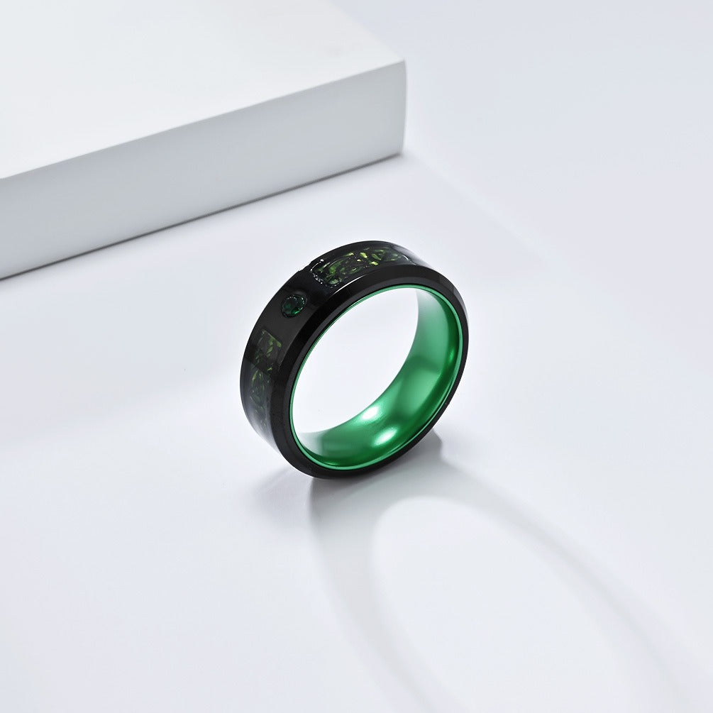 Kemstone Dragon Engraved Ring for Men Stainless Steel Wide Band Color Inlay K-R976