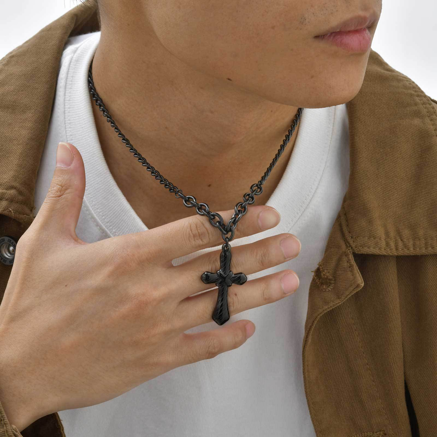 Kemstone Stainless Steel Cross Chain Necklace for Men – Double-Sided Polished Design NC-2164