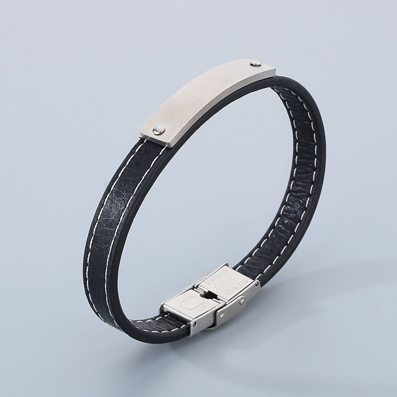 Kemstone Curved Bar Faux Leather Bracelet for Men KB186186-JZ