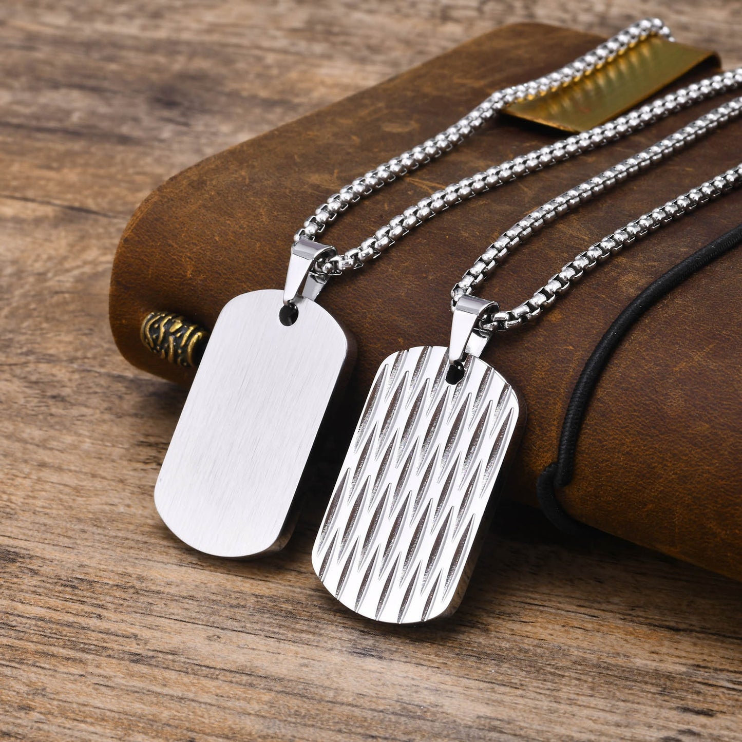 Kemstone Men’s Stainless Steel Geometric Ripple Dog Tag Pendant Necklace – Modern Street Style PN-1920