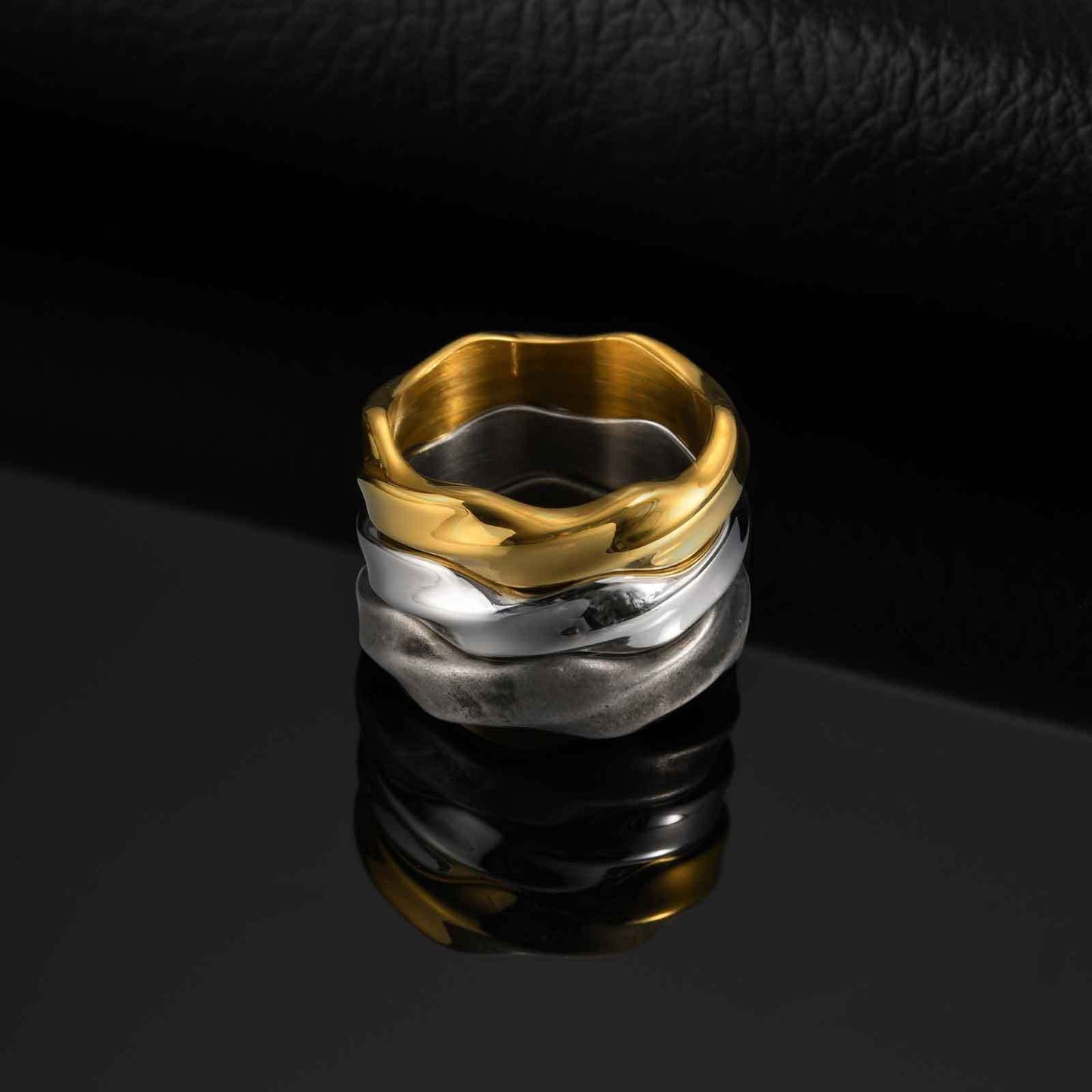 Kemstone Stainless Steel Möbius Ring – Men’s Vintage Silver Gold Band RC-727