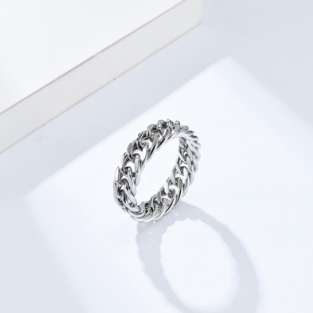 Kemstone Titanium Steel Cuban Chain Link Ring – Double Chain for Men & Women Jewelry K-R700