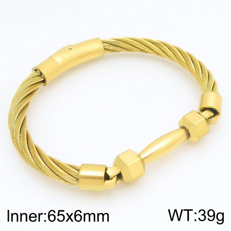Kemstone Titanium Steel Barbell Cable Wire Bracelet for Men – Sporty Design KB210834-KFC