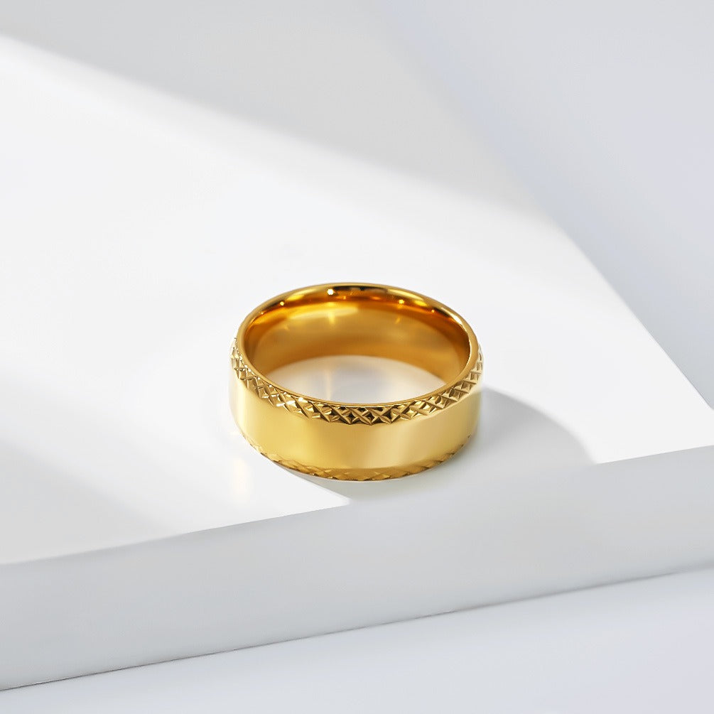 Kemstone Faceted Edge Ring for Men Stainless Steel Minimalist K-R1231