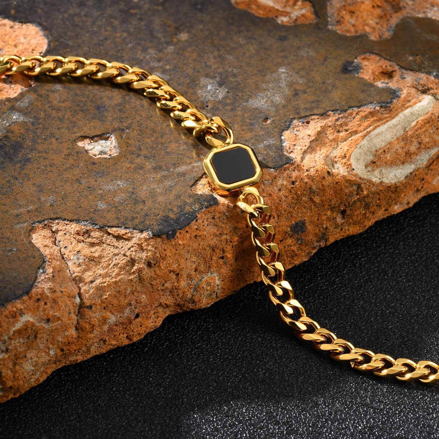 Kemstone Stainless Steel Acrylic Link Chain Bracelet for Men – Gold/Silver Finish BR-2662