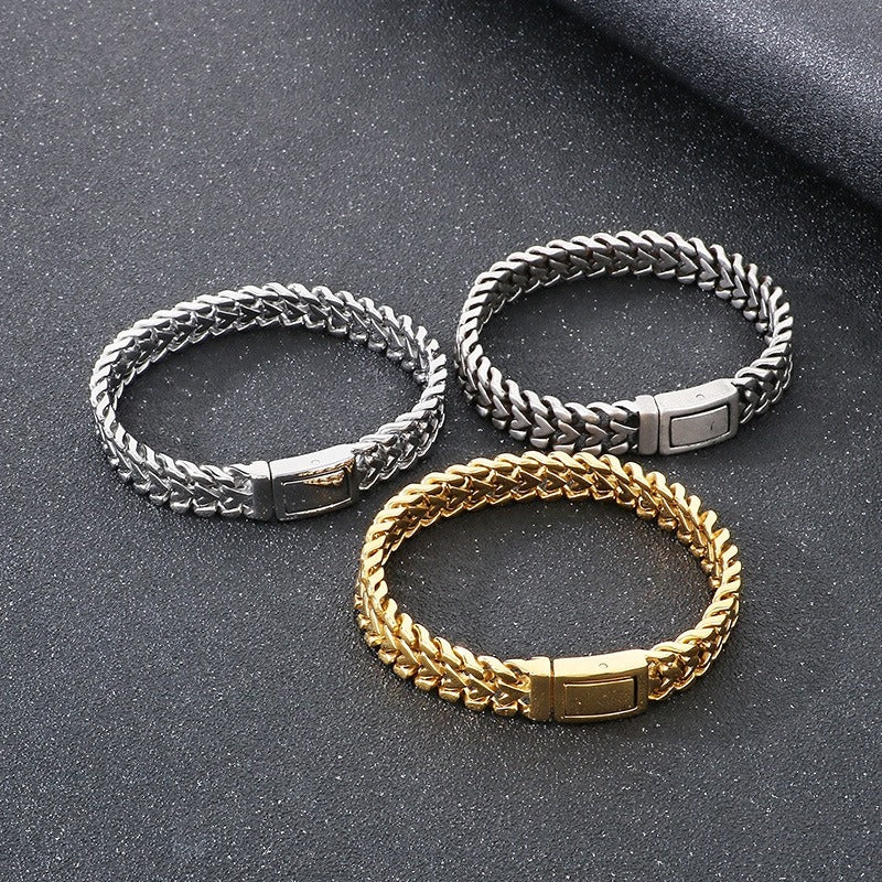 Kemstone Men’s Gold Heart-Link Chain Bracelet – Polished Stainless Steel Gothic Street Jewelry KB182583-KJX