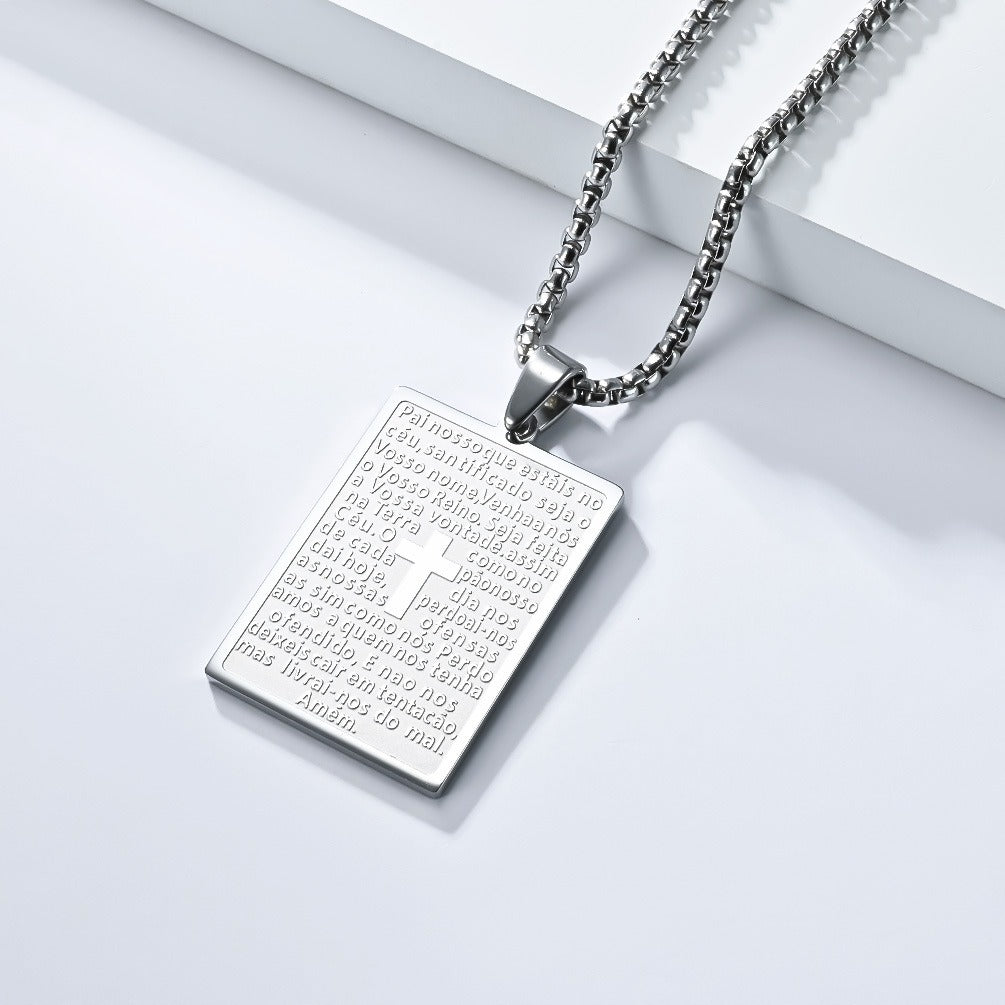 Kemstone Stainless Steel Engraved Cross Pendant Necklace for Men K-PT623