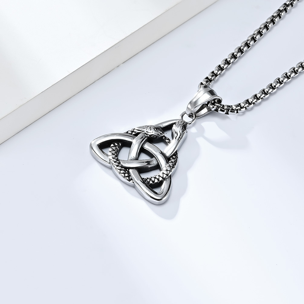 Kemstone Viking Triquetra Necklace – Double Snake Titanium Steel Pendant K-PT473