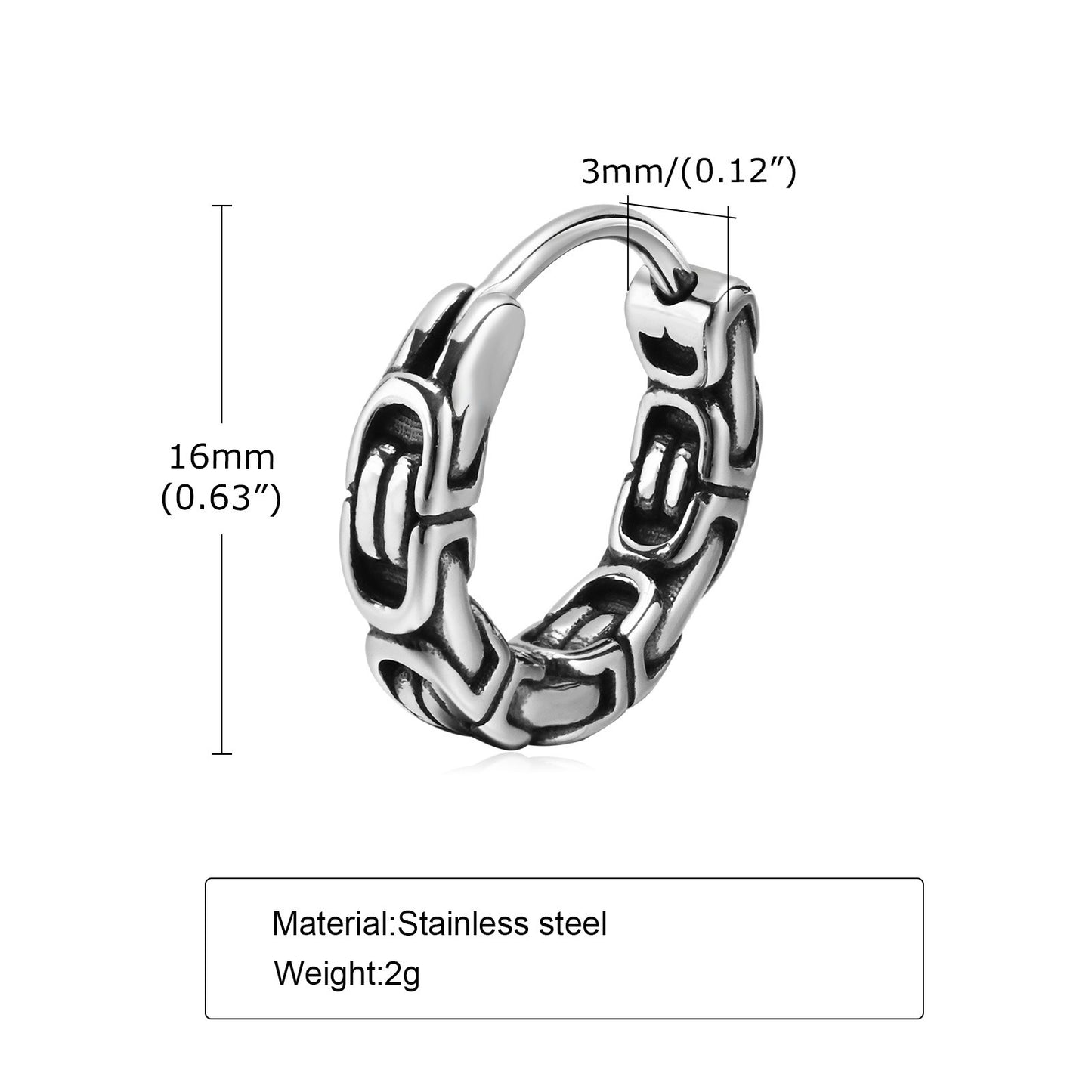 Kemstone Stainless Steel Hoop Earrings – Silver Gothic Punk Huggie Jewelry for Men EH-48