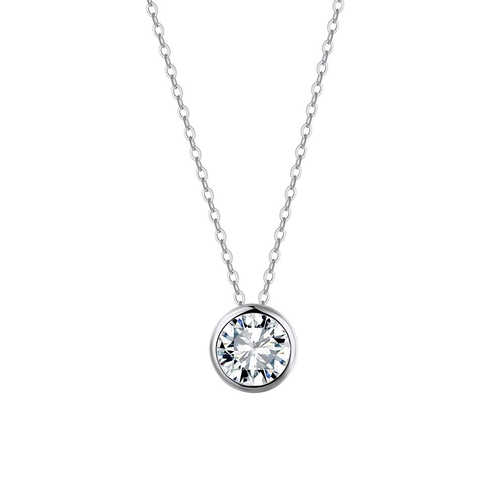 Kemstone Round Bezel Set Moissanite Pendant Necklace – 925 Sterling Silver MON11