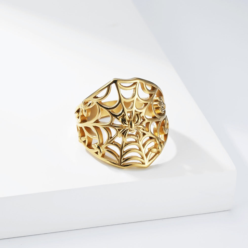 Kemstone Stainless Steel Spider Web Hollow Ring for Men Gothic K-R1180